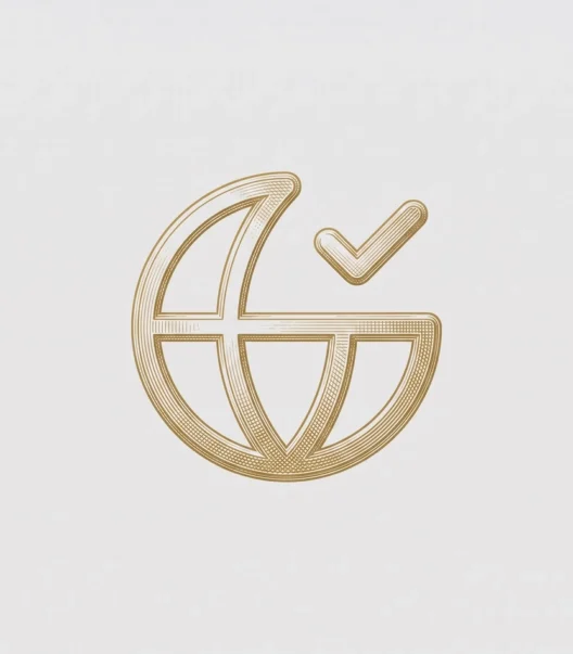 Símbolo dourado de globo terrestre com visto
